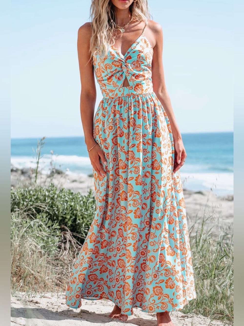 Cupshe Orange Floral Maxi Dress